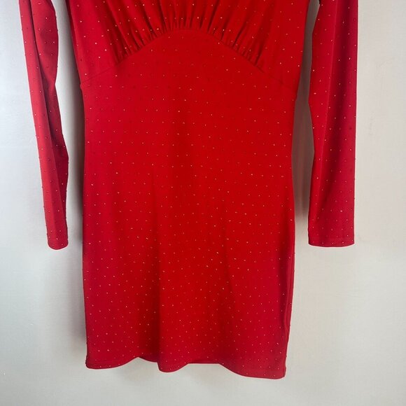 Michael Kors Women Studded Long-Sleeve Bodycon Dress XS Crimson Red - Picture 4 of 11